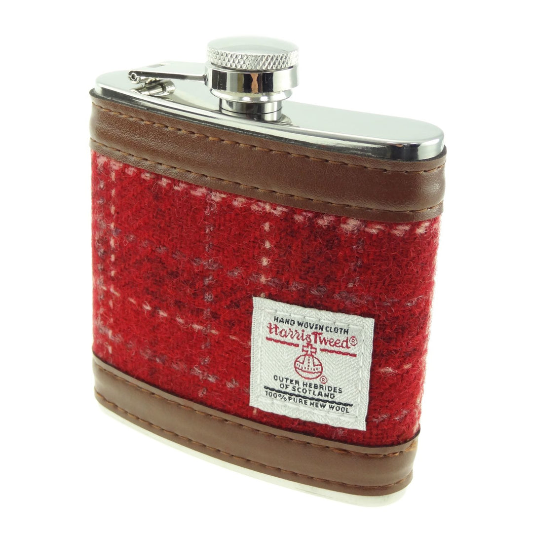 Glen Appin Harris Tweed Hip Flask - Red