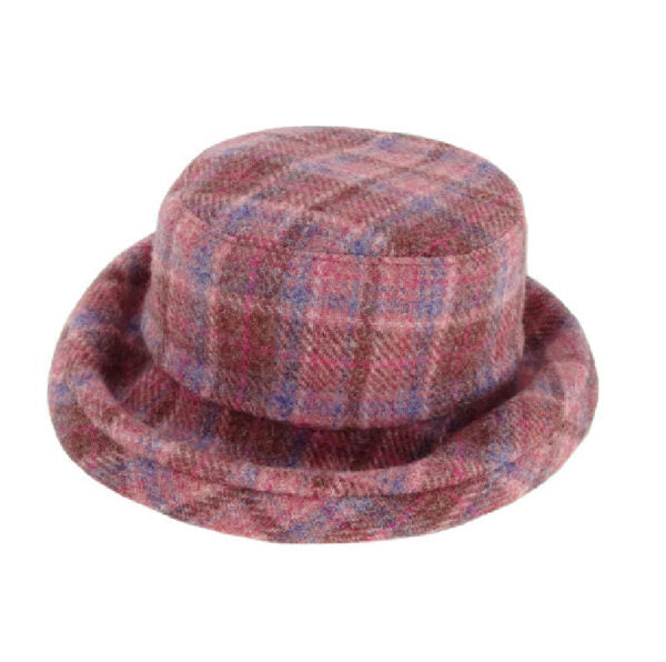 Glen Appin Ladies Harris Tweed Cloche Hat Pink Check