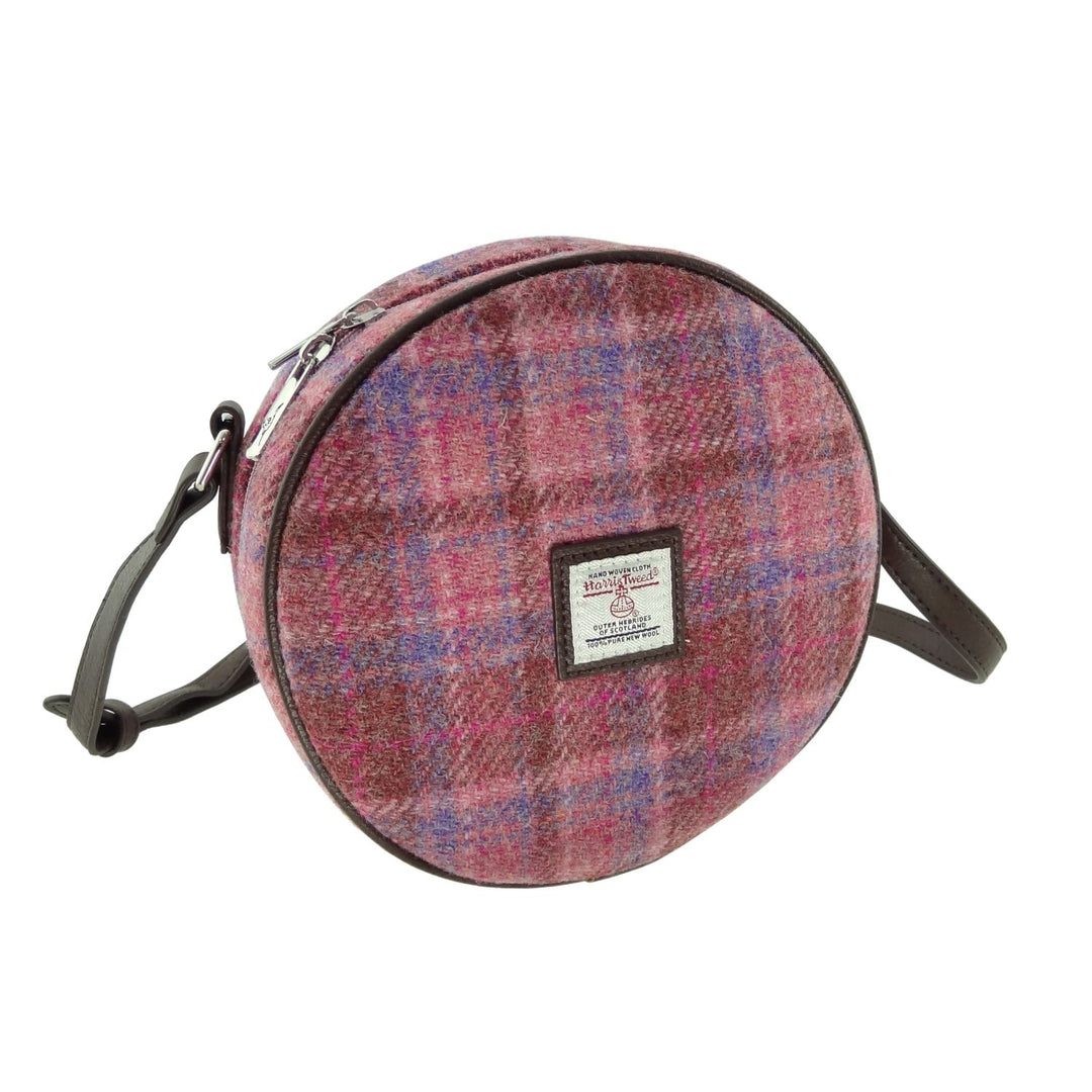 Glen Appin Harris Tweed Bannock Small Round Shoulder Bag Pink Check