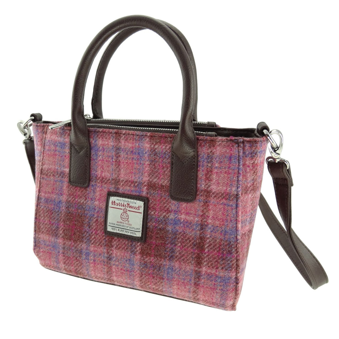 Glen Appin Harris Tweed Brora Tote Handbag Pink Check