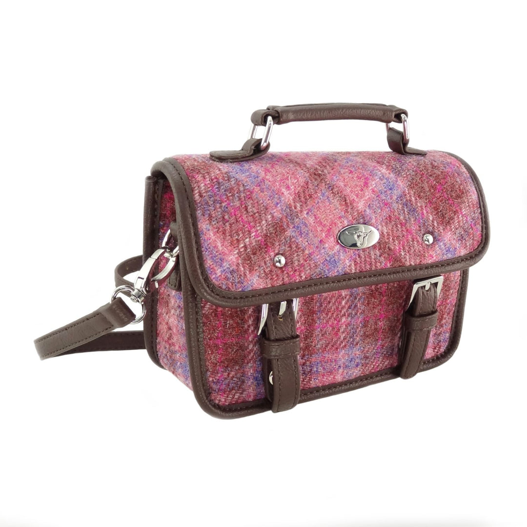 Glen Appin Harris Tweed Bervie Mini Satchel Bag Pink Check