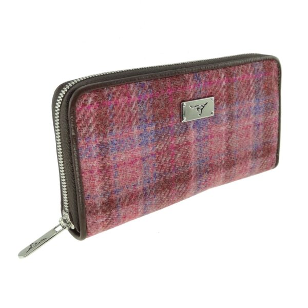 Glen Appin Harris Tweed Ladies Staffa Large Zip Purse Pink Check