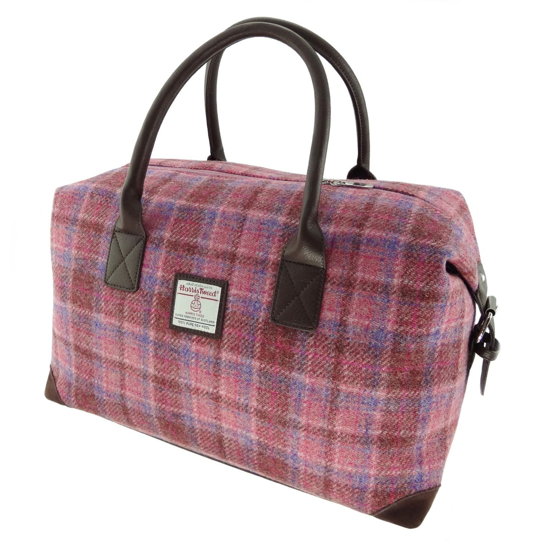 Glen Appin Harris Tweed Esk Travel Overnight Bag Pink Check