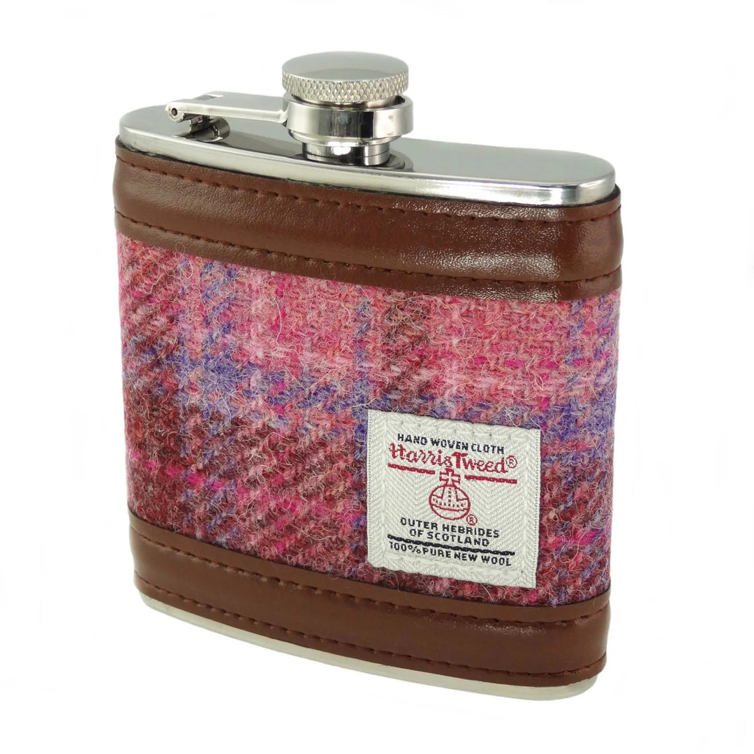 Glen Appin Harris Tweed Hip Flask - Pink Check