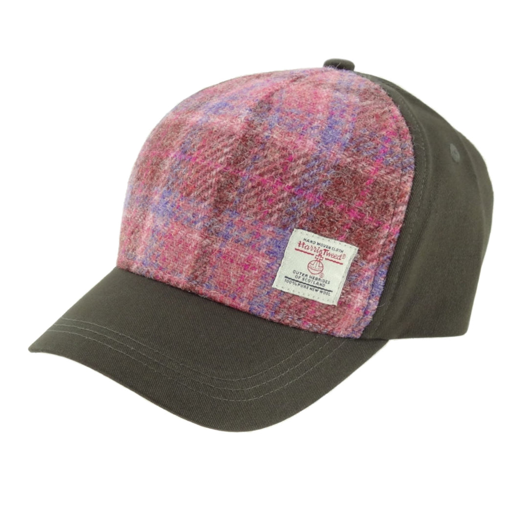 Glen Appin Harris Tweed Front Baseball Cap Pink Check