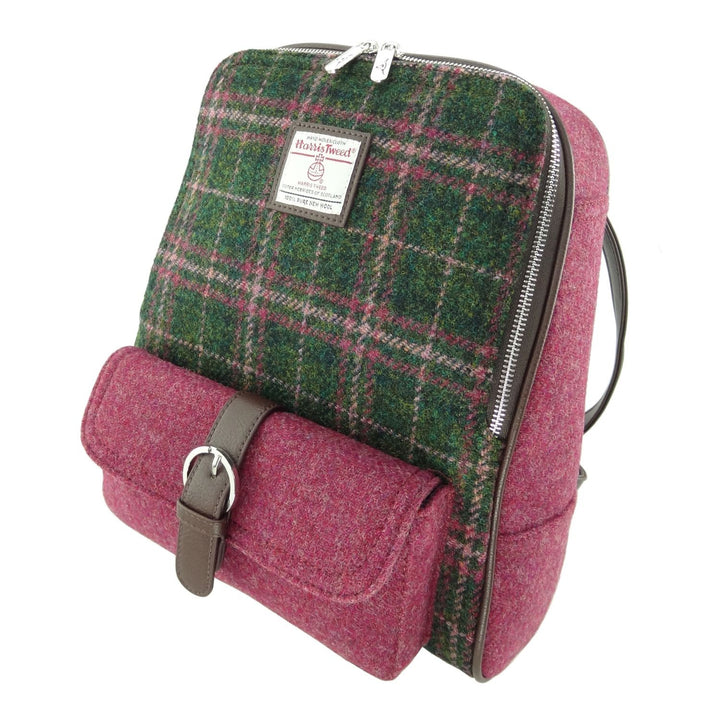 Glen Appin Harris Tweed Naver Backpack Plum with Green Check