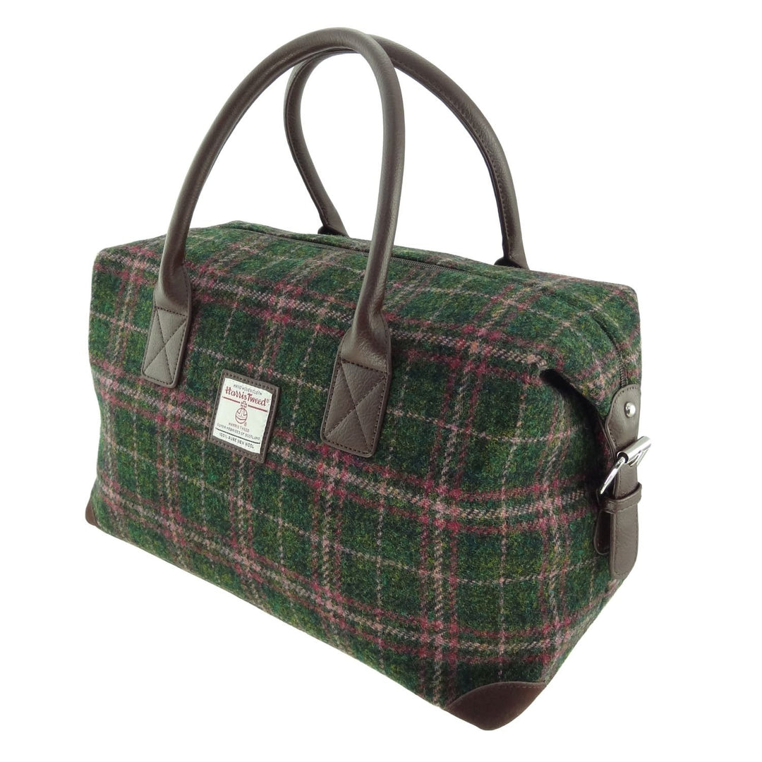 Glen Appin Harris Tweed Travel Overnight Esk Bag Green/Plum Check