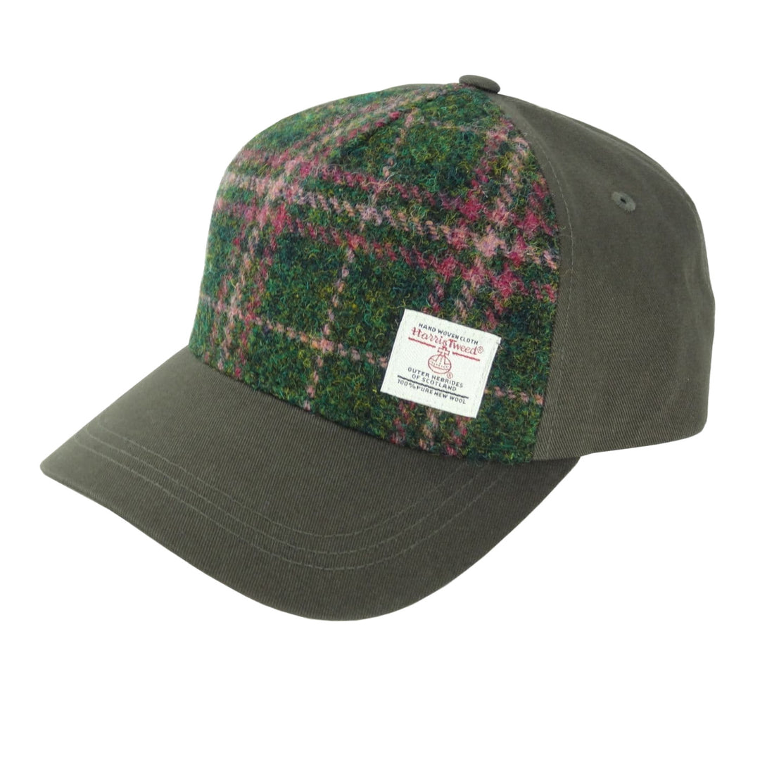 Glen Appin Harris Tweed Front Baseball Cap Green/Plum