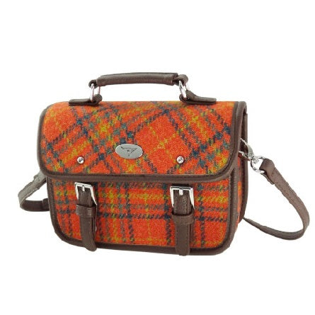 Glen Appin Harris Tweed Bervie Mini Satchel Bag Orange Check