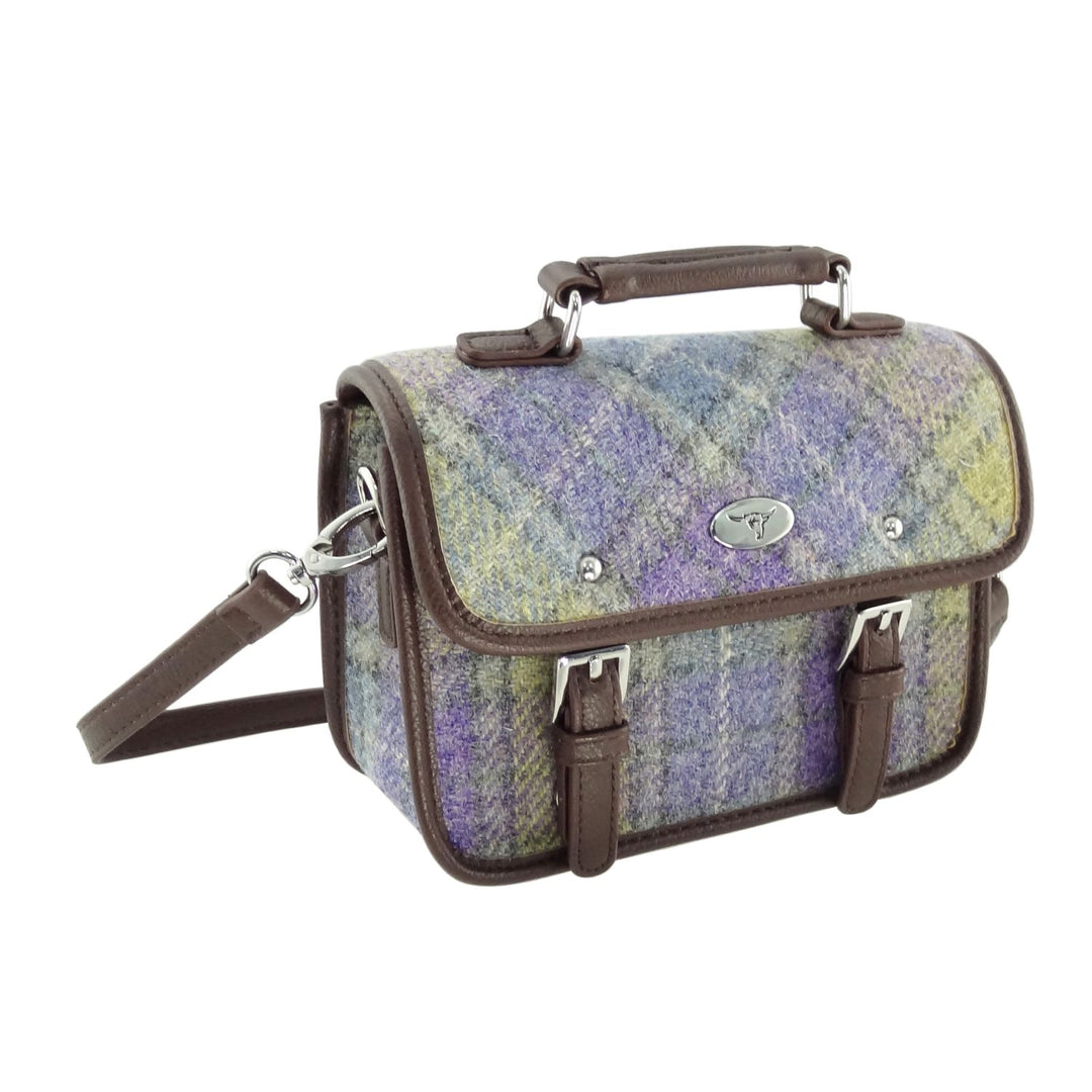 Glen Appin Harris Tweed Bervie Mini Satchel Bag Lilac Green Tartan