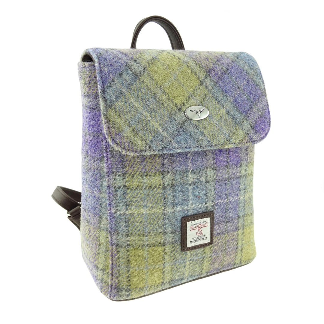 Glen Appin Harris Tweed Tummel Backpack Lilac Green Tartan