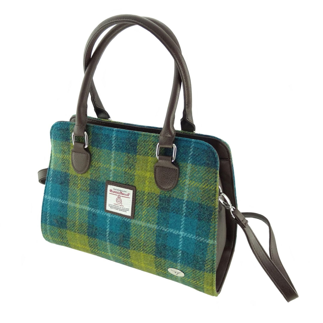 Glen Appin Harris Tweed Findhorn Tote Handbag Sea Blue & Green Check