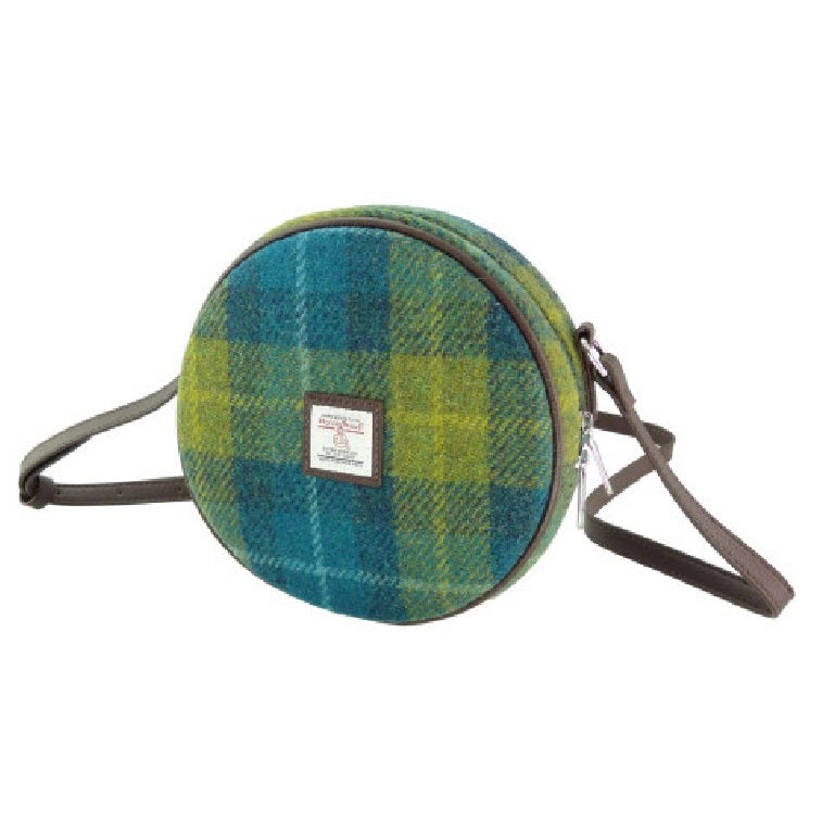 Glen Appin Harris Tweed Bannock Small Round Shoulder Bag Sea/ Blue/Green Check