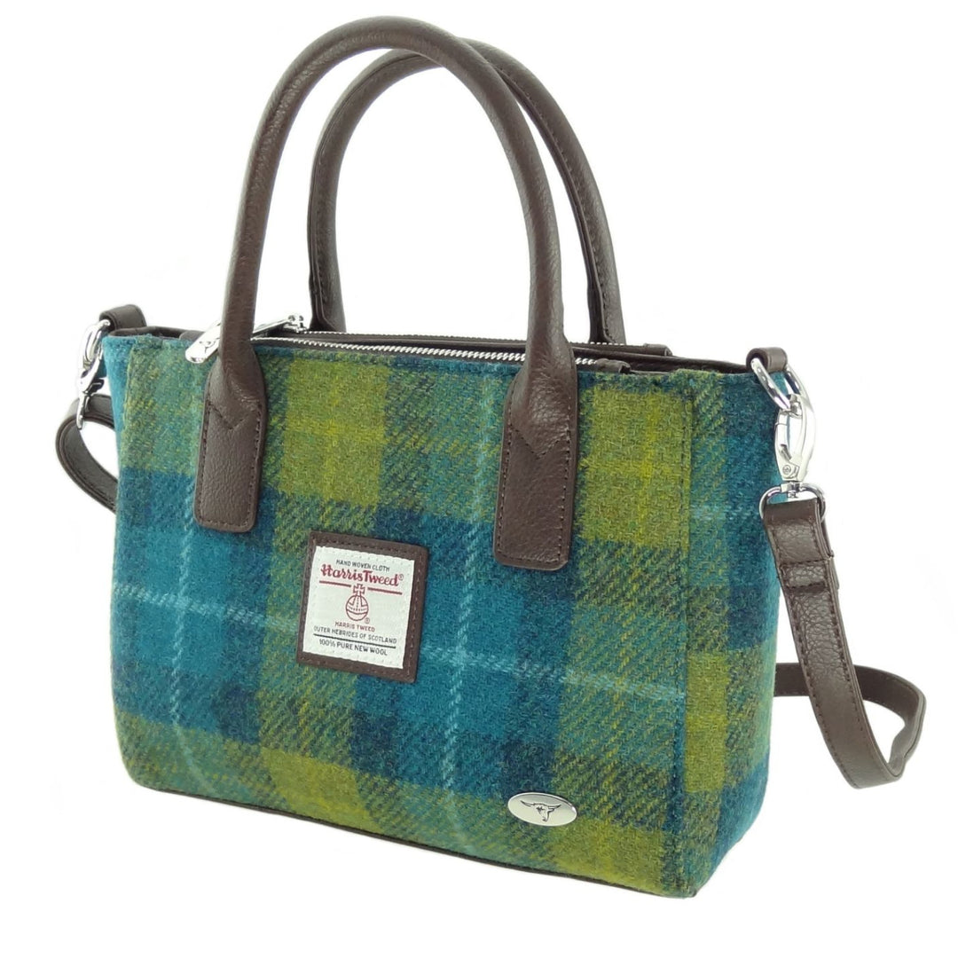 Glen Appin Harris Tweed Brora Tote Handbag Sea Blue & Green Check