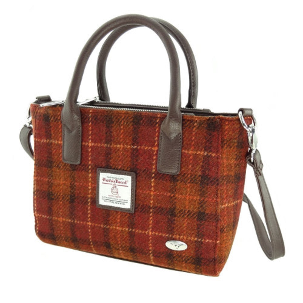 Glen Appin Harris Tweed Brora Tote Handbag Orange Check