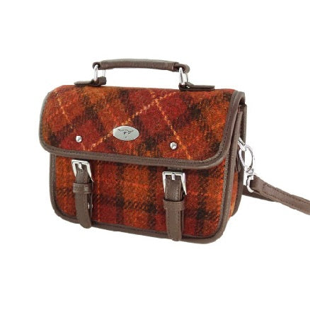 Glen Appin Harris Tweed Bervie Mini Satchel Bag Orange Brown Check