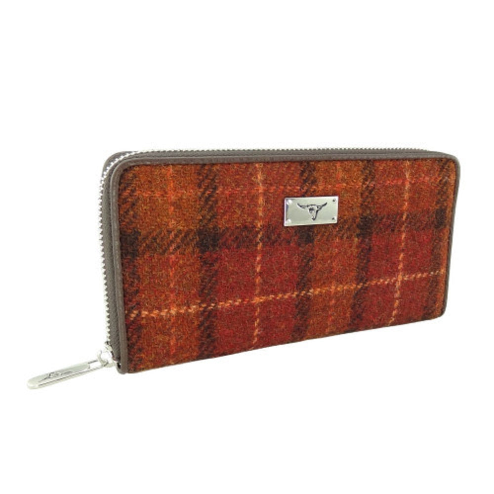 Glen Appin Harris Tweed Ladies Staffa Large Zip Purse Orange Check