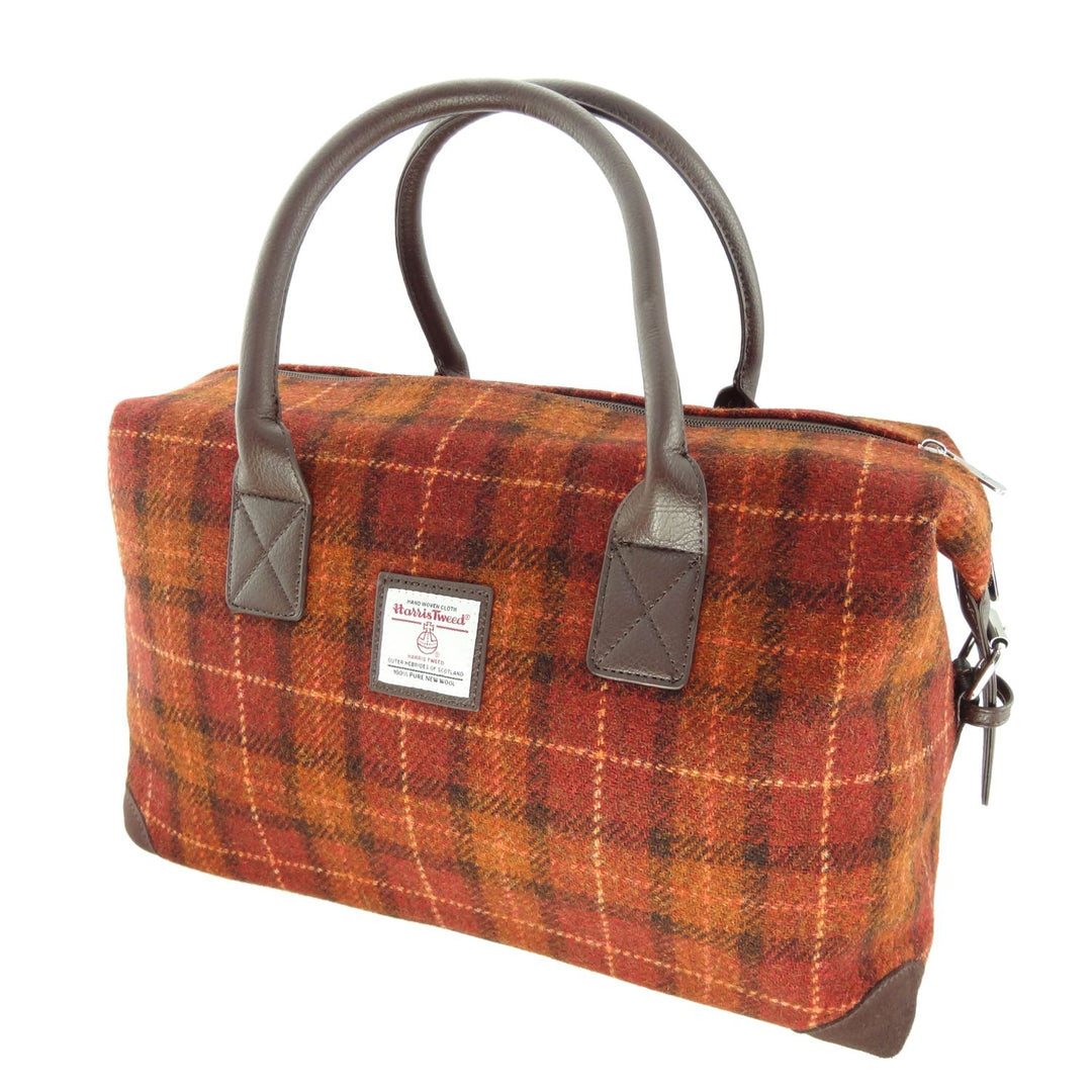 Glen Appin Harris Tweed Esk Travel Overnight Bag Orange Check