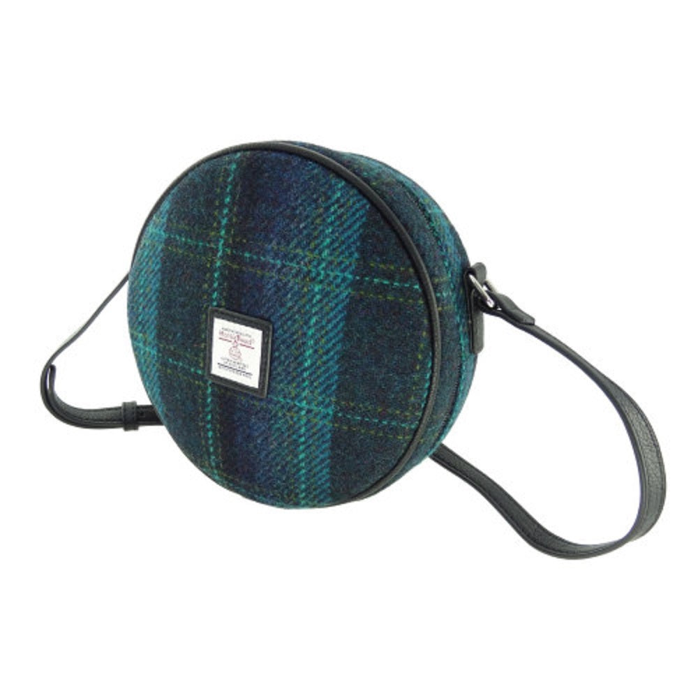 Glen Appin Harris Tweed Bannock Small Round Shoulder Bag Turquoise Check