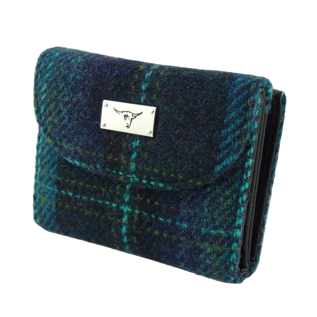 Glen Appin Harris Tweed Ladies Jura Small Purse Turquoise Overcheck