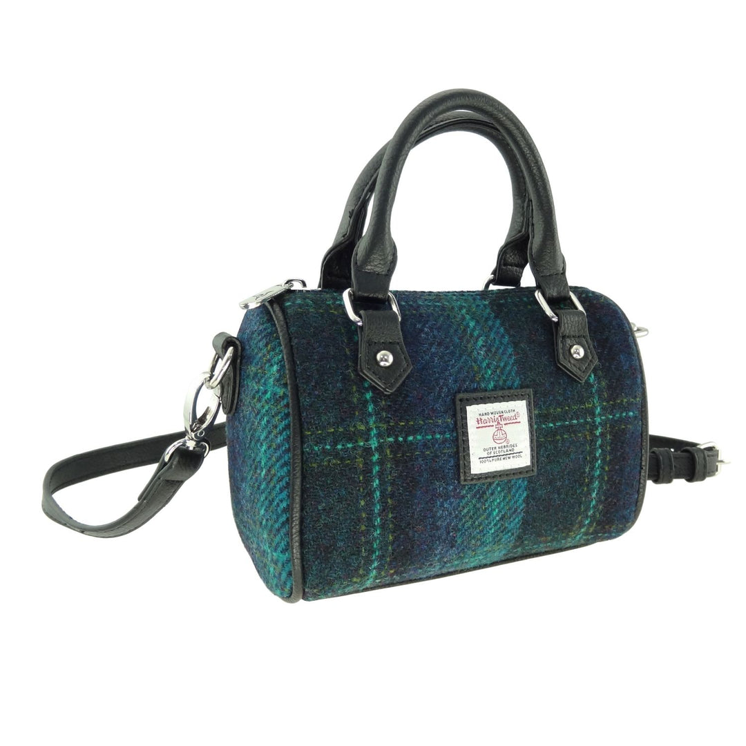 Glen Appin Harris Tweed Kilbride Mini Bowling Bag Blue/Turquoise Check
