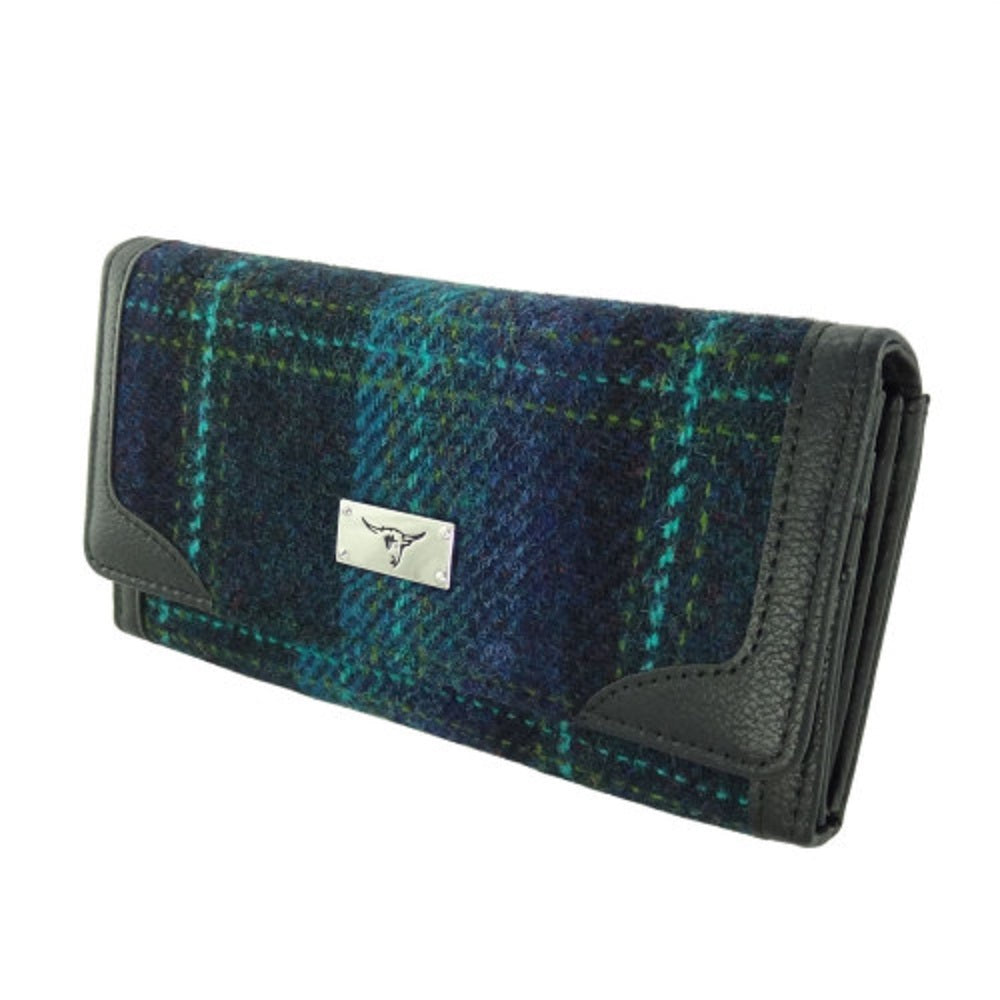 Glen Appin Harris Tweed Ladies Bute Fold Over Purse Turquoise OverCheck