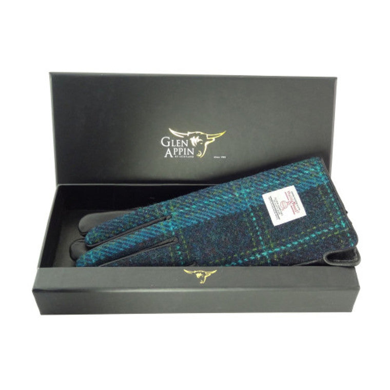 Glen Appin Ladies Harris Tweed & Leather Gloves Gift Boxed Colour 119