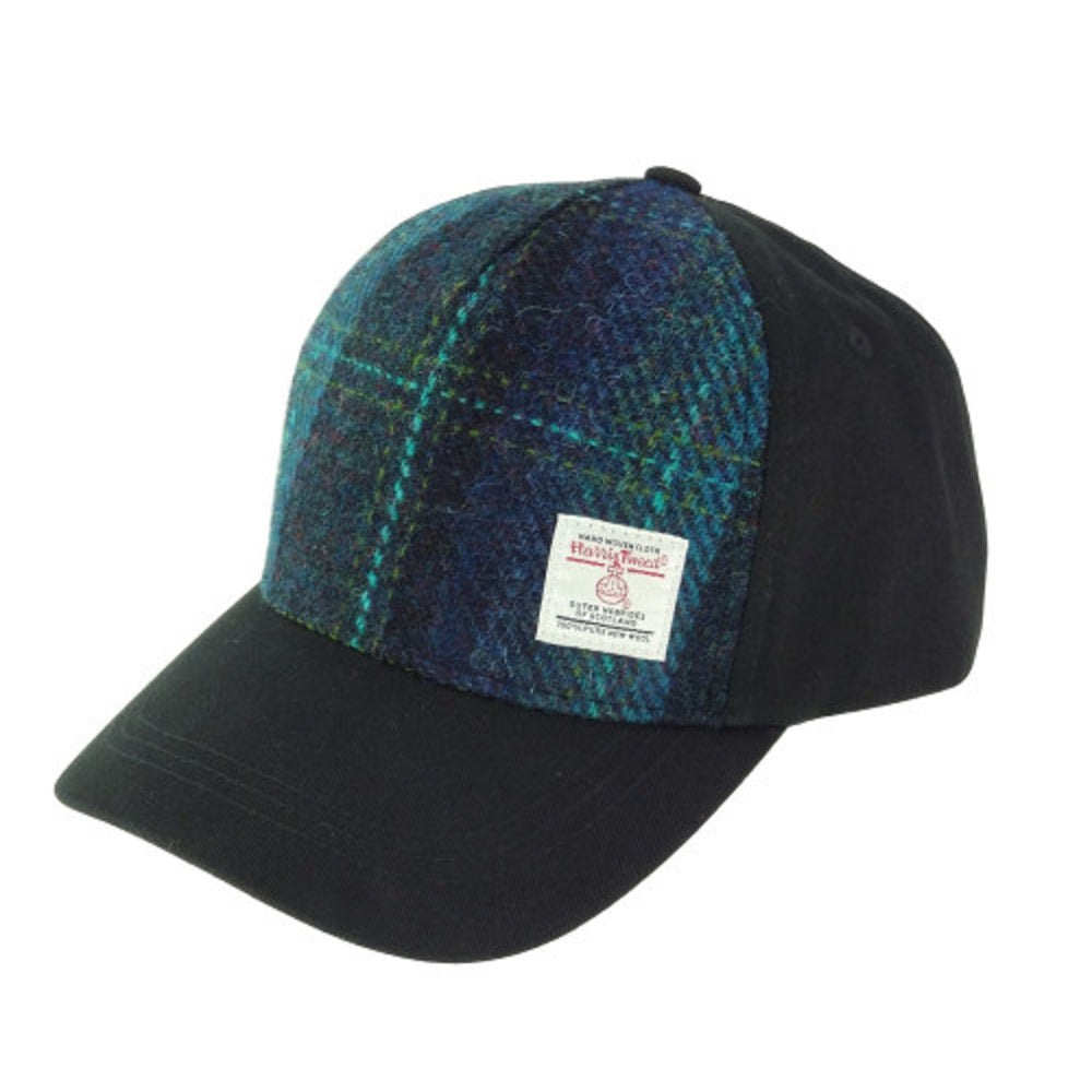 Glen Appin Harris Tweed Front Baseball Cap Blue Turquoise Check