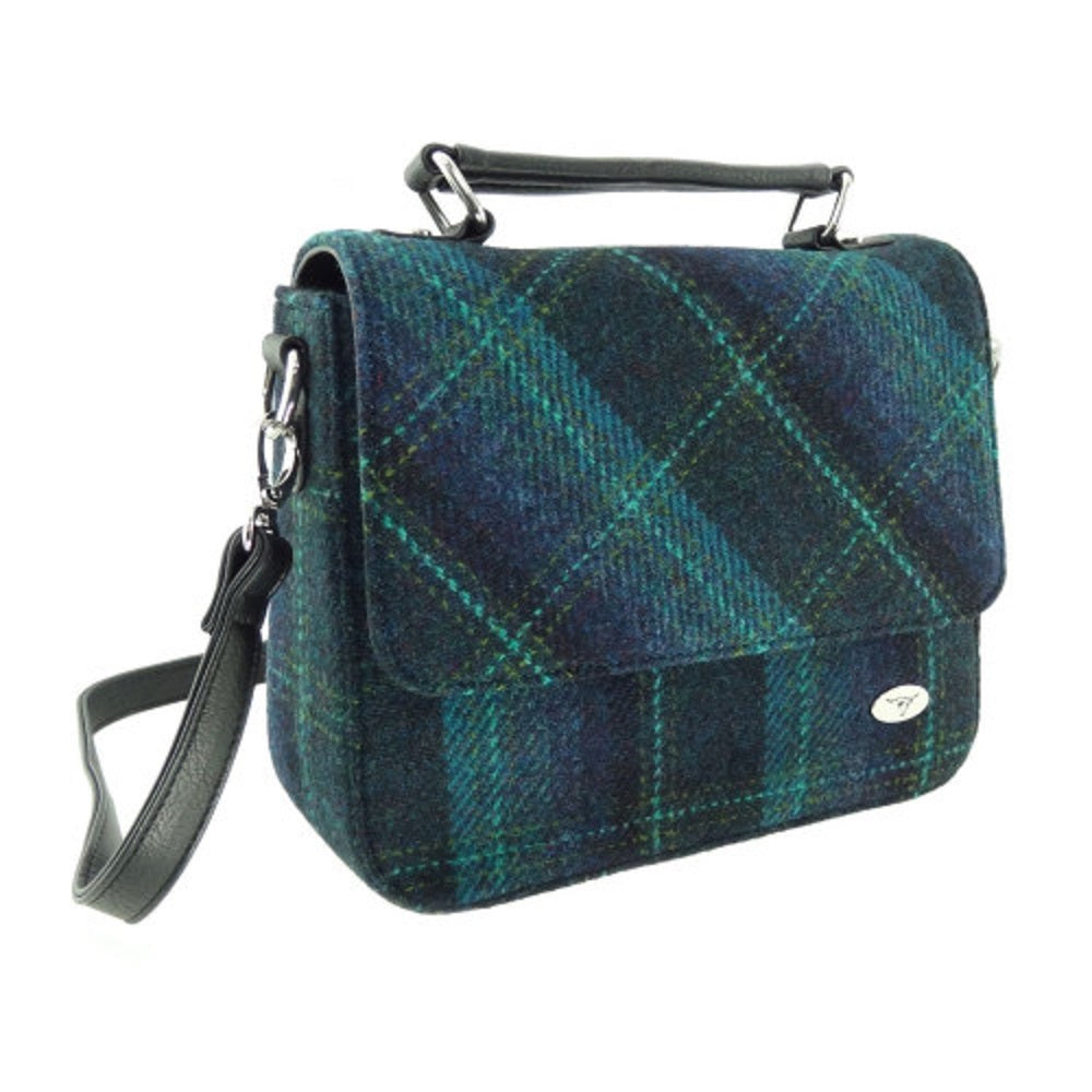 Glen Appin Harris Tweed Thurso Handbag Blue Turquoise Check