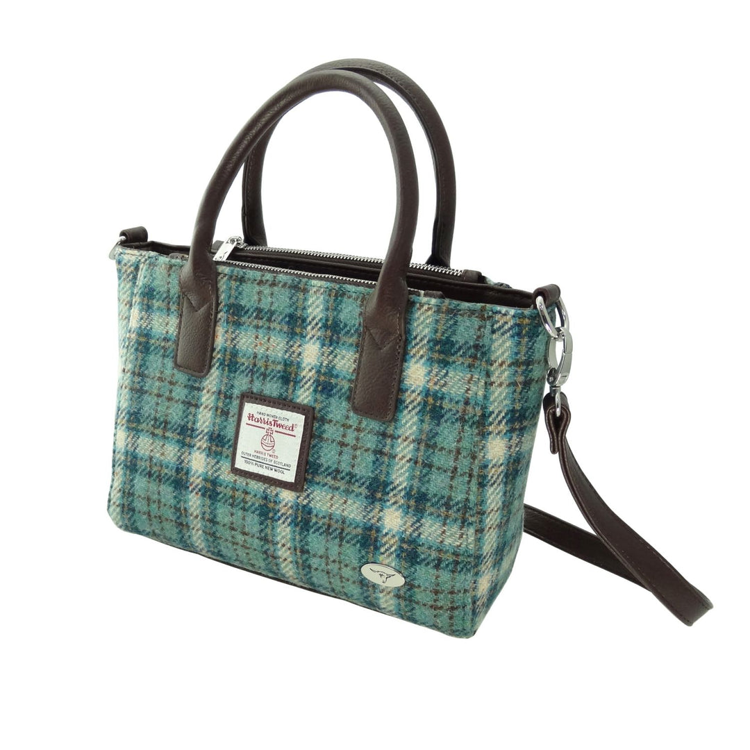 Glen Appin Harris Tweed Brora Tote Handbag Duck Egg Check