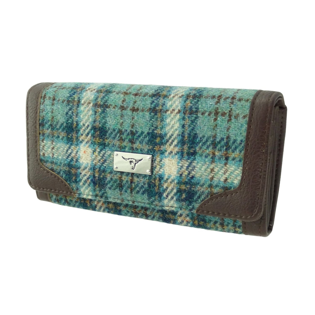 Glen Appin Harris Tweed Ladies Bute Fold Over Purse Duck Egg Check
