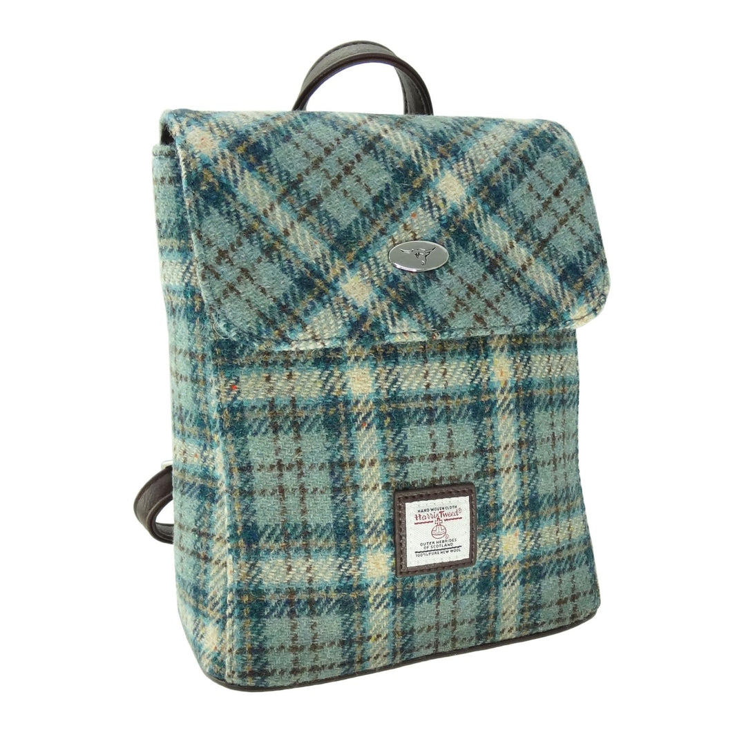 Glen Appin Harris Tweed Tummel Backpack Duck Egg & Cream Check