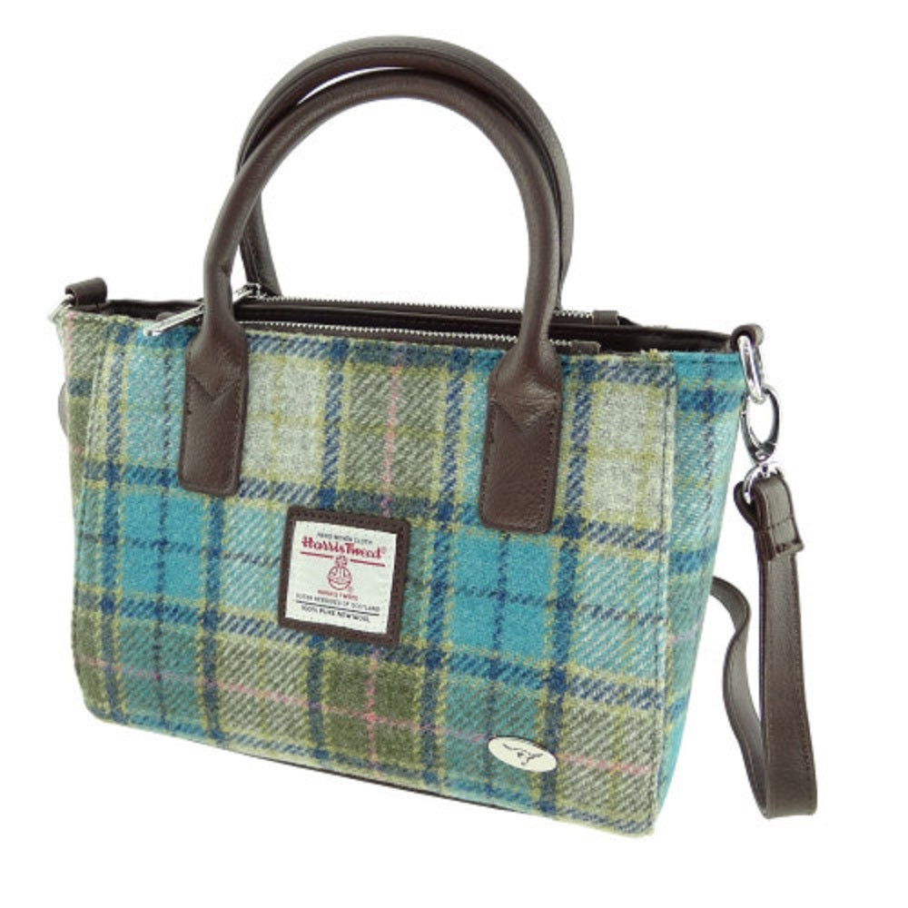Glen Appin Harris Tweed Brora Tote Handbag Turquoise Tartan