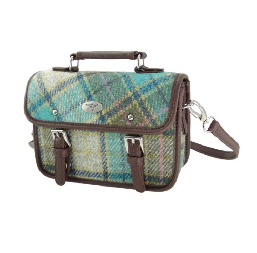 Glen Appin Harris Tweed Bervie Mini Satchel Bag Turquoise Tartan
