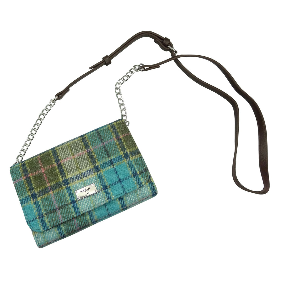 Glen Appin Harris Tweed Strathy Wallet Shoulder Bag Turquoise Tartan