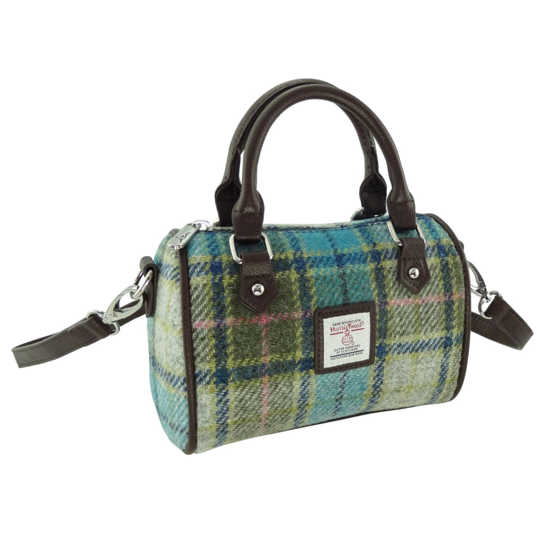 Glen Appin Harris Tweed Kilbride Mini Bowling Bag Turquoise Tartan