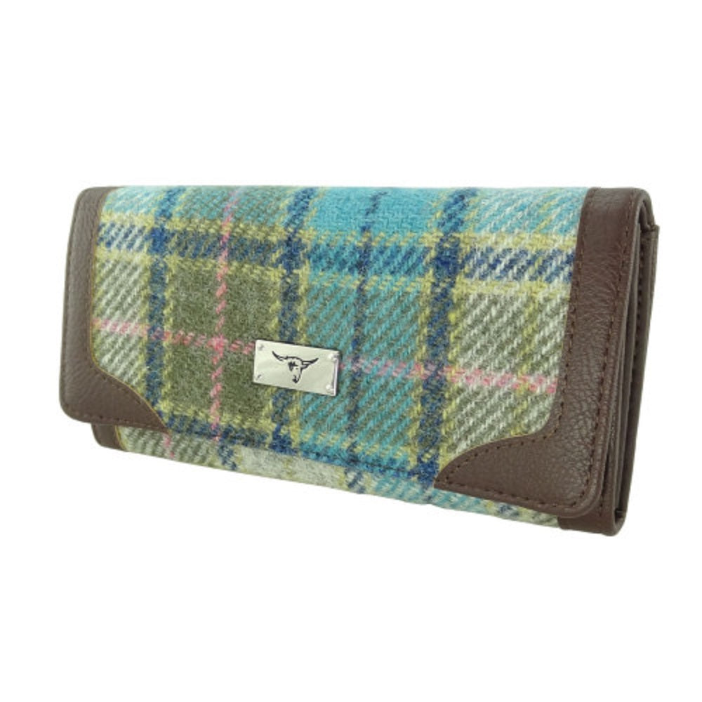 Glen Appin Harris Tweed Ladies Bute Fold Over Purse Turquoise Tartan