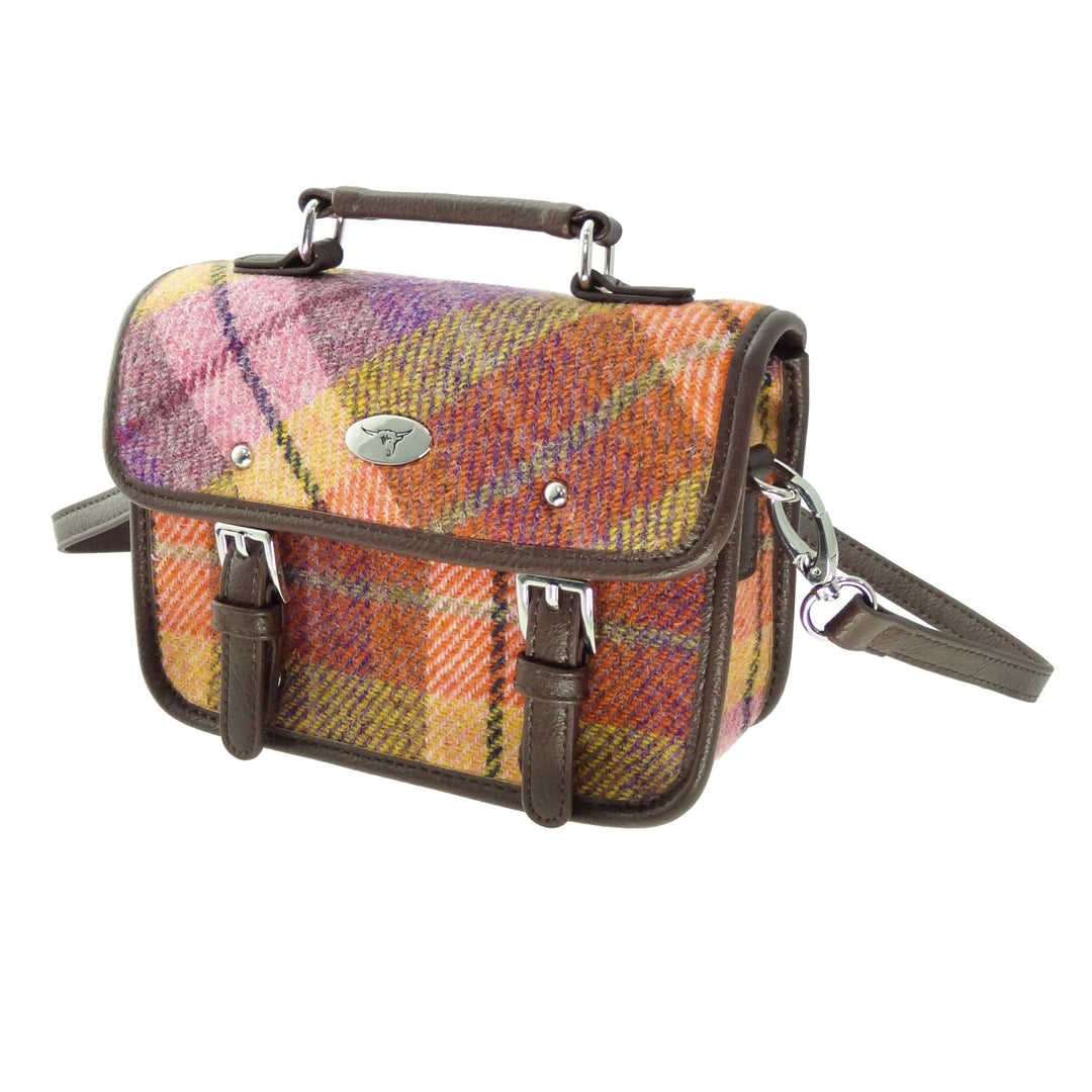 Glen Appin Harris Tweed Bervie Mini Satchel Bag Peach Purple Check