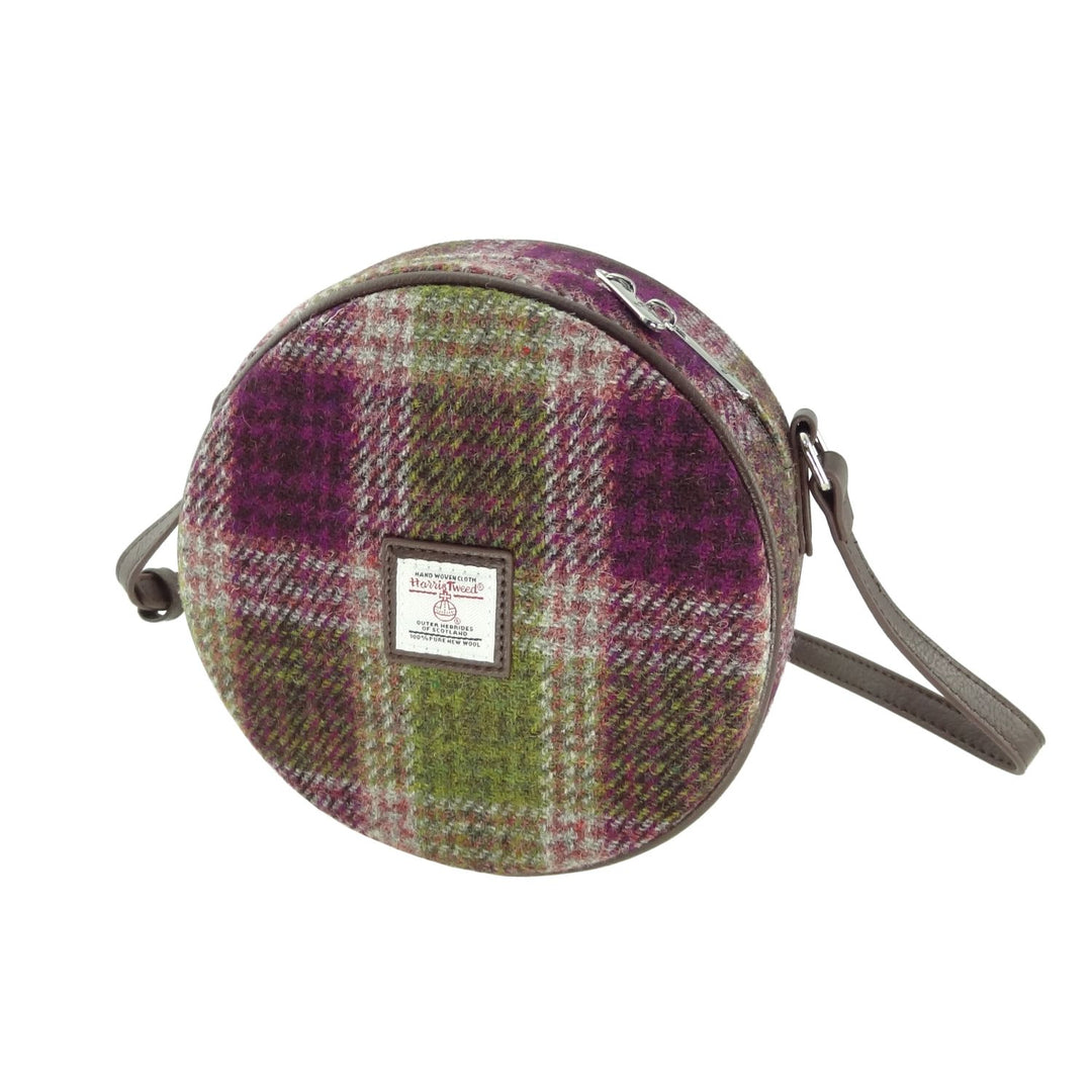 Glen Appin Harris Tweed Bannock Small Round Shoulder Bag Heather Check