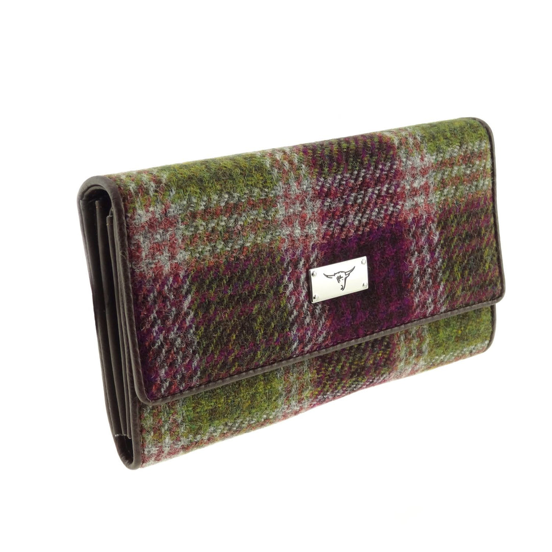 Glen Appin Harris Tweed Ladies Long Fold-over Tiree Purse Heather Check