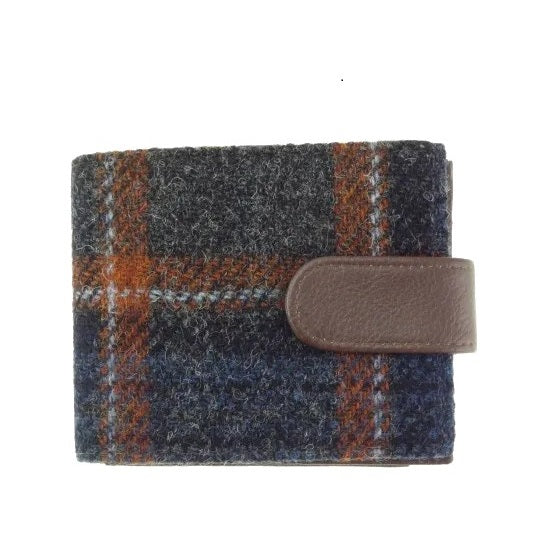 Glen Appin Harris Tweed Wallet With Coin Compartment Grey With Rust Overcheck