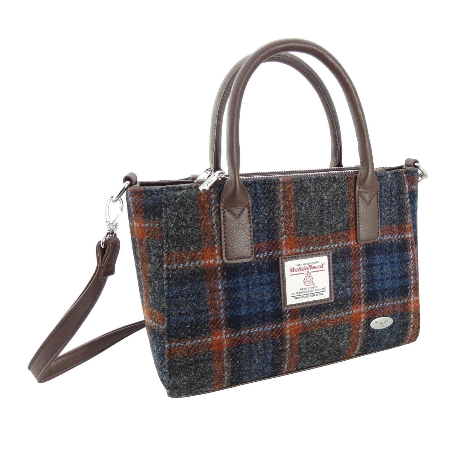 Stijlvolle Ruime Messengerbag Bowmont Grijs Zwart - Harris Tweed – Mood Company