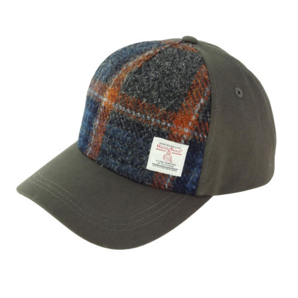 Glen Appin Harris Tweed Front Baseball Cap Grey Rust Check