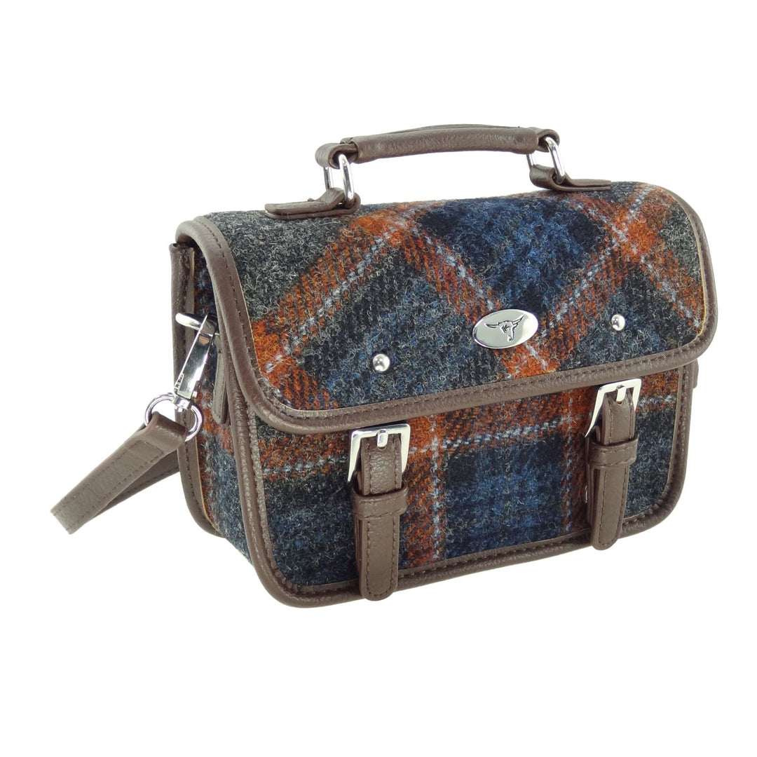 Glen Appin Harris Tweed Bervie Mini Satchel Bag Grey Rust Over Check