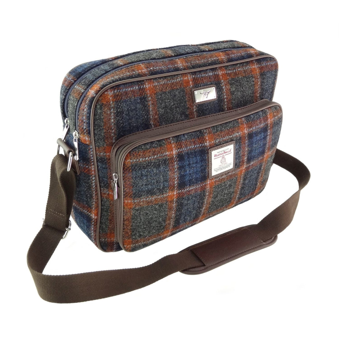 Glen Appin Harris Tweed Bowmont Messenger Bag Grey Rust Check