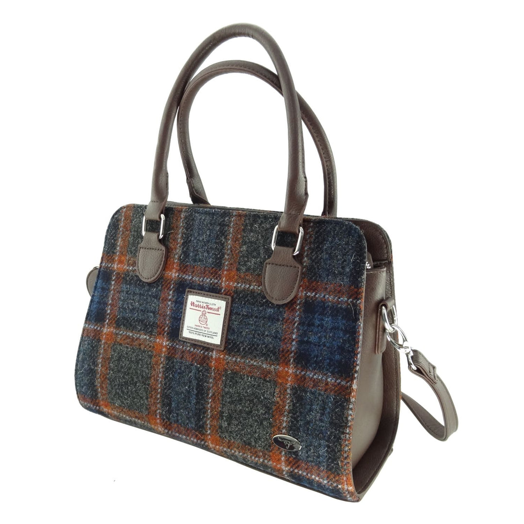Glen Appin Harris Tweed Findhorn Tote Handbag Grey Rust Check
