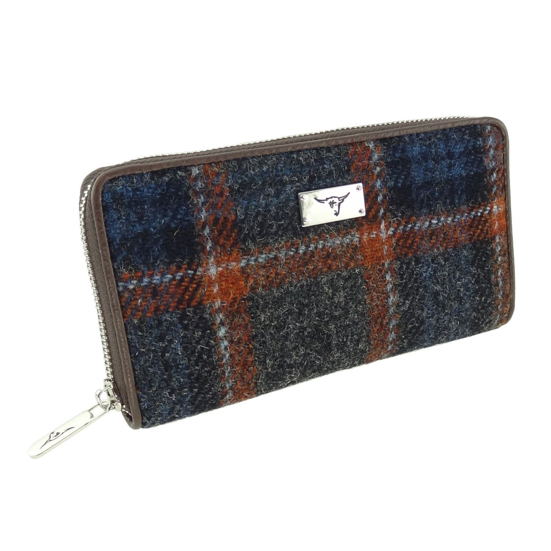 Glen Appin Harris Tweed Ladies Staffa Large Zip Purse Heather Check