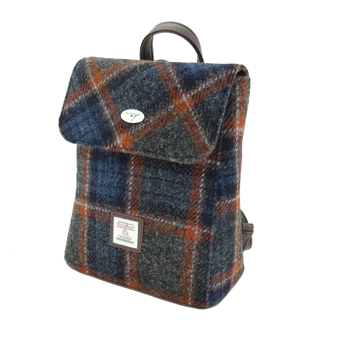 Glen Appin Harris Tweed Tummel Backpack Grey With Rust Overcheck