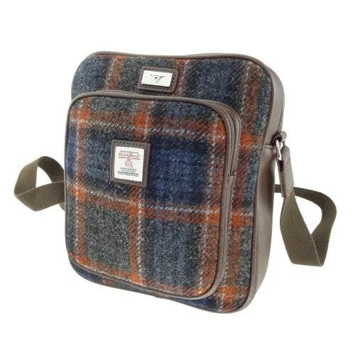 Glen Appin Harris Tweed Tay Travel Bag Grey Rust Check