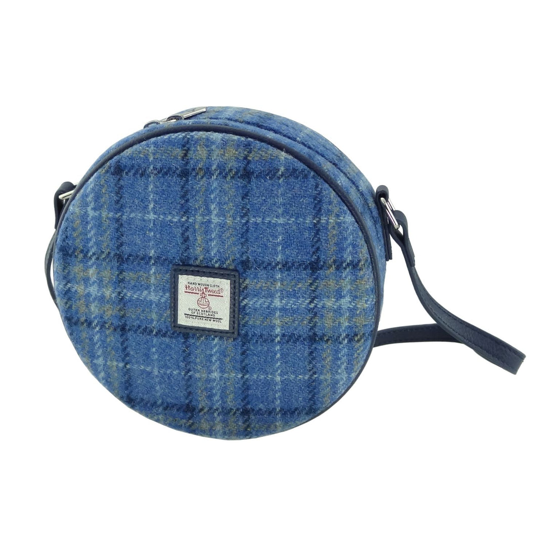 Glen Appin Harris Tweed Bannock Small Round Shoulder Bag Light Blue Check